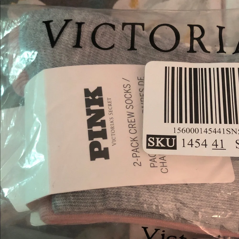 Pink Victorias Secret 2 Pack of Crew Socks Pink and Grey